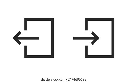 Exit entrance icon. Vector isolated black icon. Doorway entrance exit sign. Login and logout icons. Set of sign out, Sign in vector icon. Open and close door symbol. Black exit and enter arrow, vector