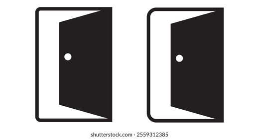 Exit entrance icon. Vector isolated black icon. Doorway entrance exit sign. Login and logout icons. Set of sign out, Sign in vector icon.