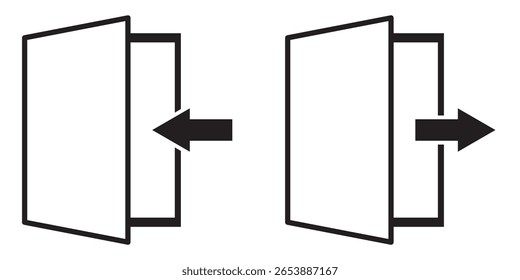 Sair do ícone de entrada. Ícone preto isolado do vetor. Sinal de saída de entrada. Conjunto de ícones de logon e logoff. Ícones de entrada e saída. Abra e feche. Ícone de entrada e saída da porta.