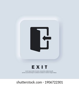 Exit and entrance icon. Exit icon. Vector. UI icon. Contoured open door with an arrow. Neumorphic UI UX white user interface web button. Neumorphism style.