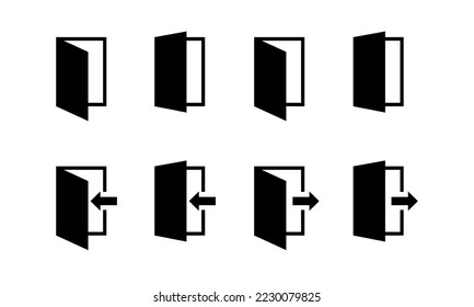 Exit and entrance icons set isolated. Leave symbol for web site, doorway entrance – vector	