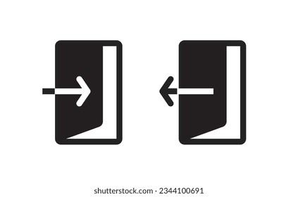 Beenden Sie das Türzeichensymbol mit einfachen, schwarzen Vektorgrafiken, geben Sie das Piktogramm des Pfeilers des Escape-Eingangs ein, login-Logout-Website-Symbol, Sicherheits-Notfall-Sicherheitsdatenschreiber-Kunst  