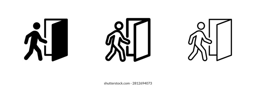 Exit and Entry Icon Set with Man Walking Through Open Door