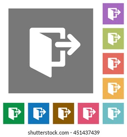 Exit flat icon set on color square background.