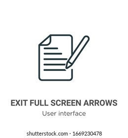 Exit full screen arrows outline vector icon. Thin line black exit full screen arrows icon, flat vector simple element illustration from editable user interface concept isolated stroke on white 