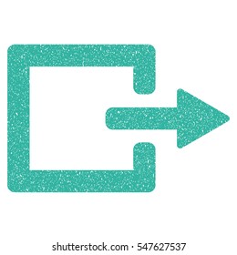 Exit grainy textured icon for overlay watermark stamps. Flat symbol with dust texture. Dotted vector cyan ink rubber seal stamp with grunge design on a white background.