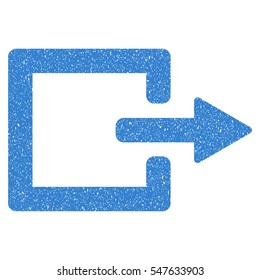 Exit grainy textured icon for overlay watermark stamps. Flat symbol with scratched texture. Dotted vector cobalt ink rubber seal stamp with grunge design on a white background.
