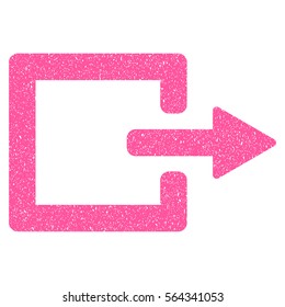Exit grainy textured icon for overlay watermark stamps. Flat symbol with scratched texture. Dotted vector pink ink rubber seal stamp with grunge design on a white background.