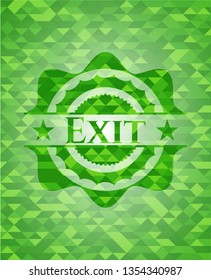 Exit green emblem. Mosaic background