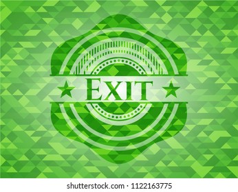 Exit green emblem with triangle mosaic background