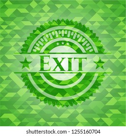 Exit green emblem with triangle mosaic background