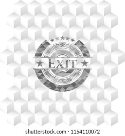Exit grey badge with geometric cube white background