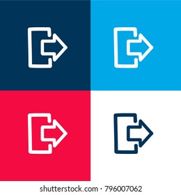 Exit hand drawn interface symbol four color material and minimal icon logo set in red and blue