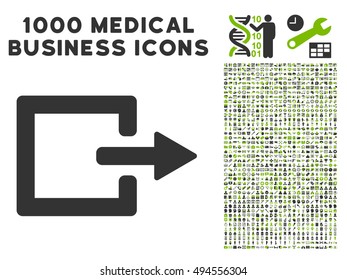 Exit icon with 1000 medical business eco green and gray vector pictographs. Set style is flat bicolor symbols, white background.