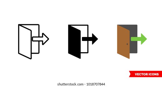 Exit icon of 3 types: color, black and white, outline. Isolated vector sign symbol.