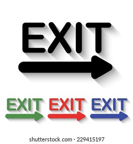 exit icon - black and colored (green, red, blue) illustration with shadow