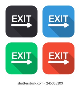 exit icon - colored illustration (gray, blue, green, red) with long shadow