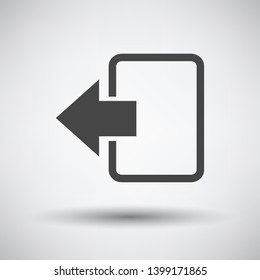 Exit Icon. Dark Gray on Gray Background With Round Shadow. Vector Illustration.