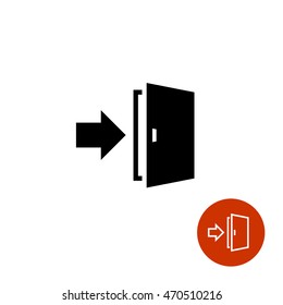 Exit icon with door and arrow. Black flat simple style with linear version.
