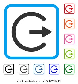 Exit icon. Flat gray pictogram symbol in a light blue rounded squared frame. Black, gray, green, blue, red, orange color variants of Exit vector. Designed for web and application UI.