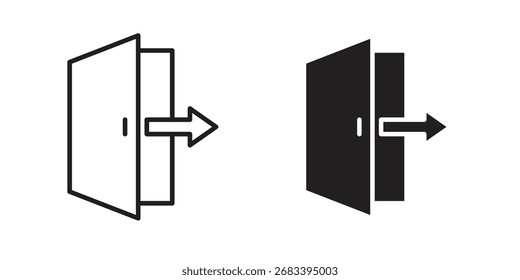 Sair do ícone pacote de estilo plano e traçado no plano de fundo branco. Ilustrações vetoriais