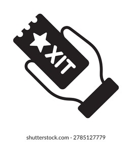 exit icon with hand holding card black silhouette on white