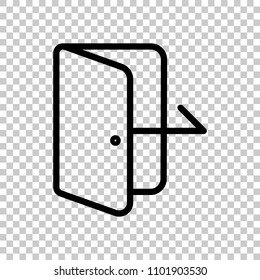 Exit icon. Linear, thin outline. On transparent background.