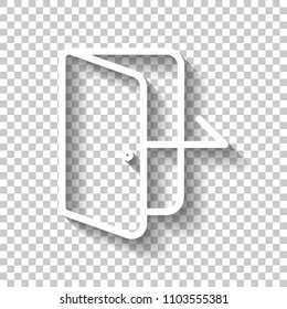 Exit icon. Linear, thin outline. White icon with shadow on transparent background