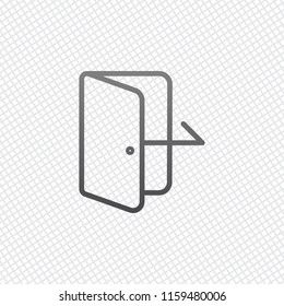 Exit icon. Linear, thin outline. On grid background