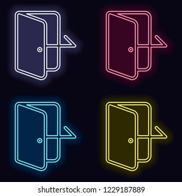Exit icon. Linear, thin outline. Set of neon sign. Casino style on dark background. 