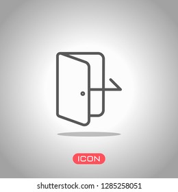 Exit icon. Linear, thin outline. Icon under spotlight. Gray background