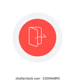 Exit icon. Linear, thin outline. Icon in colored circle with gray bold border. Web button, modern flat design