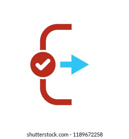 Exit icon, Logout and output icon with check sign. Exit icon and approved, confirm, done, tick, completed symbol. Vector
