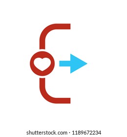 Exit icon, Logout and output icon with heart sign. Exit icon and favorite, like, love, care symbol. Vector