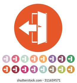 The exit icon. Logout and output, outlet, out symbol. Flat Vector illustration. Button Set