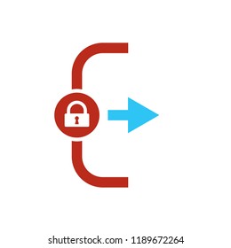 Exit icon, Logout and output icon with padlock sign. Exit icon and security, protection, privacy symbol. Vector