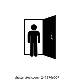 exit icon, man standing in the door, isolated pictogram, human silhouette