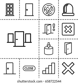 Exit Icon. Set Of 13 Outline Exiticons Such As Door, Stair, Close, Door Warning, Cancel, Entrance, Labyrinth