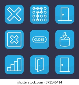 exit icon. Set of 9 outline exit icons such as door, stair, close, cancel, entrance