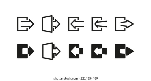 Exit icon set. Door with arrow way out evacuation vector collection. Danger rescue alarm sign.