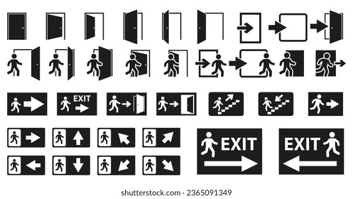Exit icon set. Exit symbol.Emergency exit sign set. Evacuation symbol set.