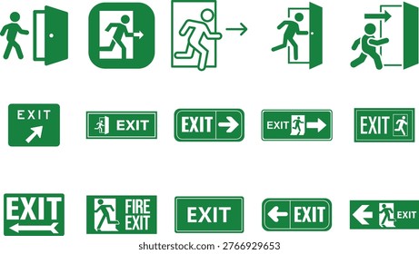 Exit icon vector set collection group featuring door arrow logout symbol sign interface navigation element direction UI app web isolated minimal flat design editable graphic.
