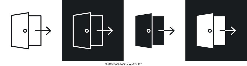 Exit icons collection in black and white solid and line style