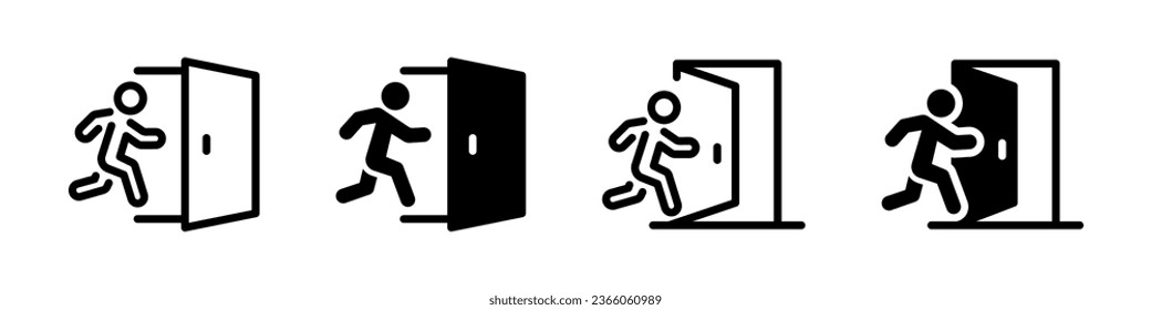 Exit icons. Evacuation exit. Escape icons. Flat style vector icons.