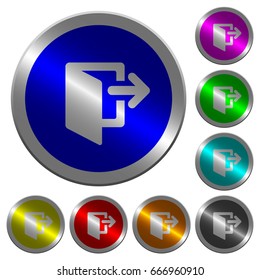 Exit icons on round luminous coin-like color steel buttons