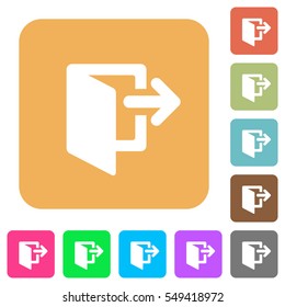Exit icons on rounded square vivid color backgrounds.