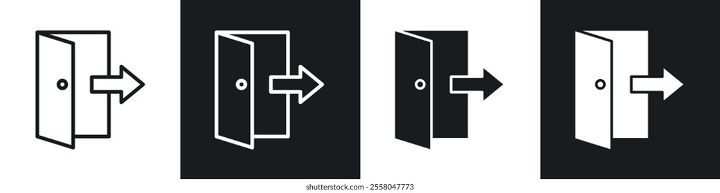 Exit icons pack in black and white filled and outlined versions.