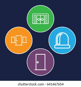 Exit icons set. set of 4 exit outline icons such as sliding doors, door