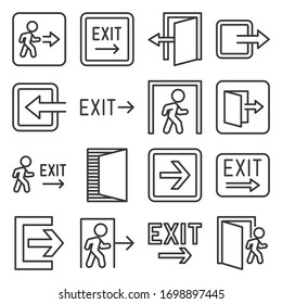 Exit Icons Set on White Background. Line Style Vector