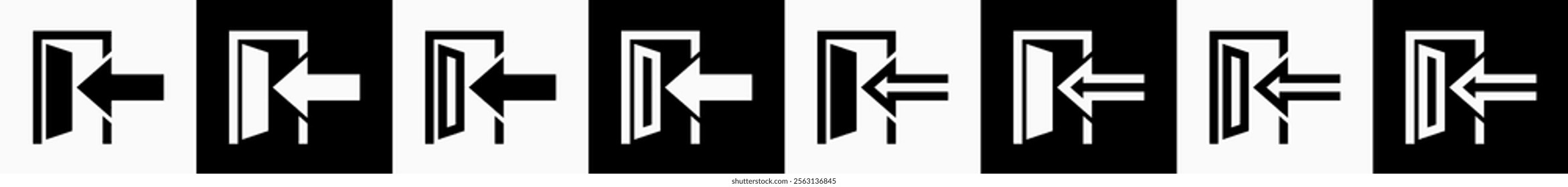 Exit Icons: vector illustration of a collection of exit icons with black and white background